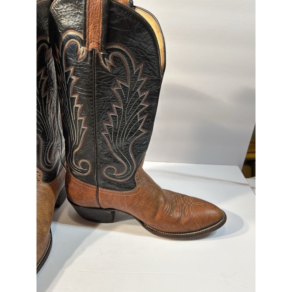 Hondo Men's Vintage Two Tone Brown & Black Leather Western Cowboy Boots Size 9.5